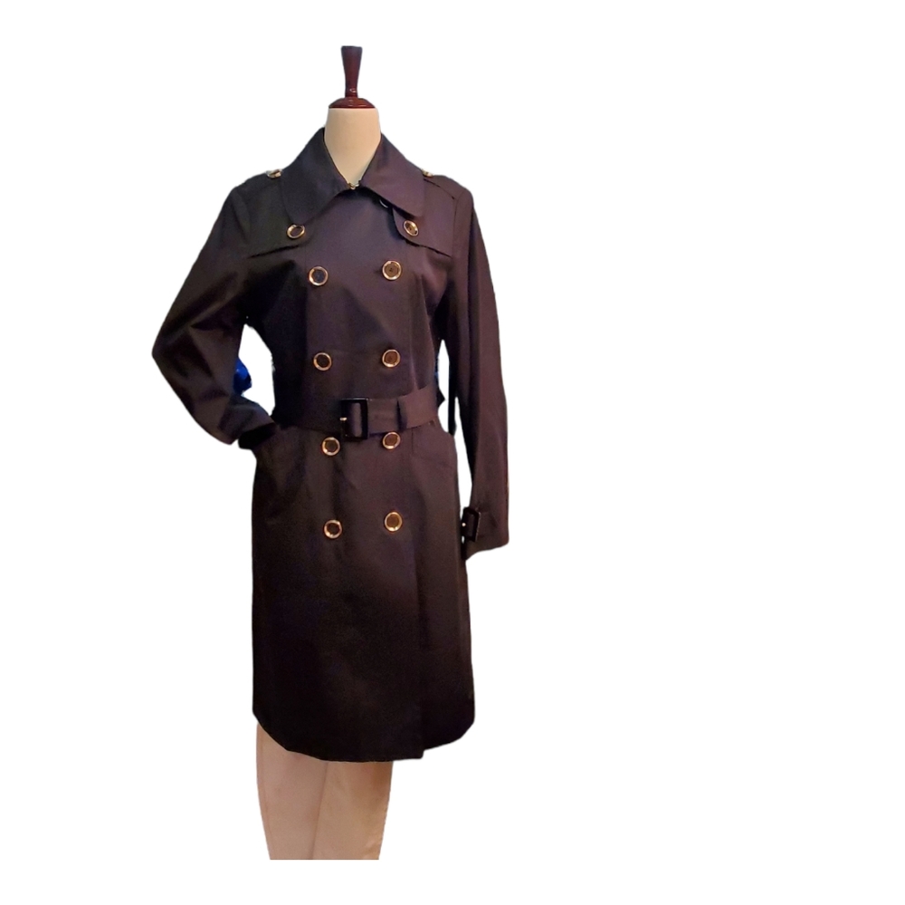 ●LONDON FOG DOUBLE BREASTED BLACK TRENCH COAT MEDIUM LINED WATER-RESISTANT